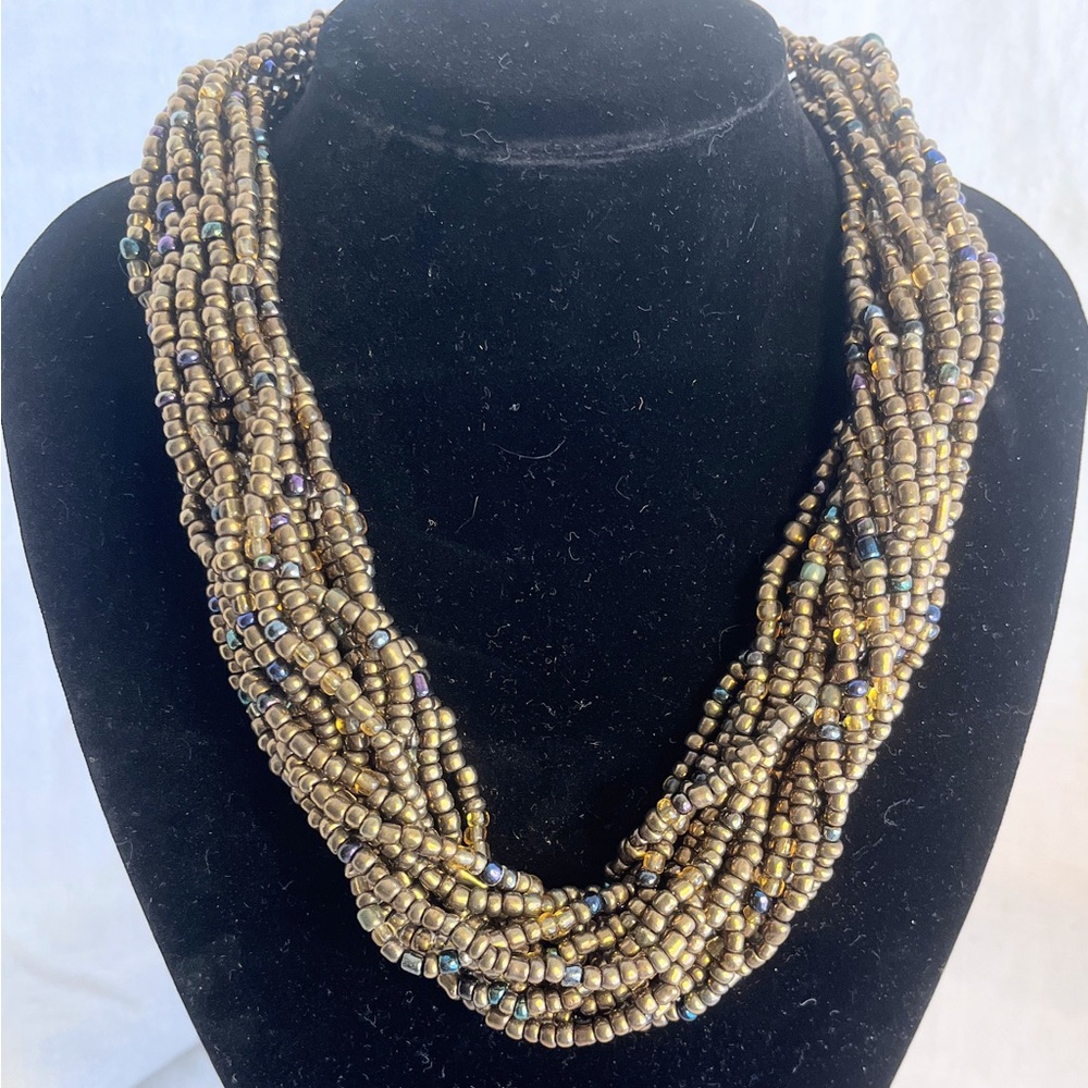 Multi-Strand Beaded iridescent bronze Necklace
